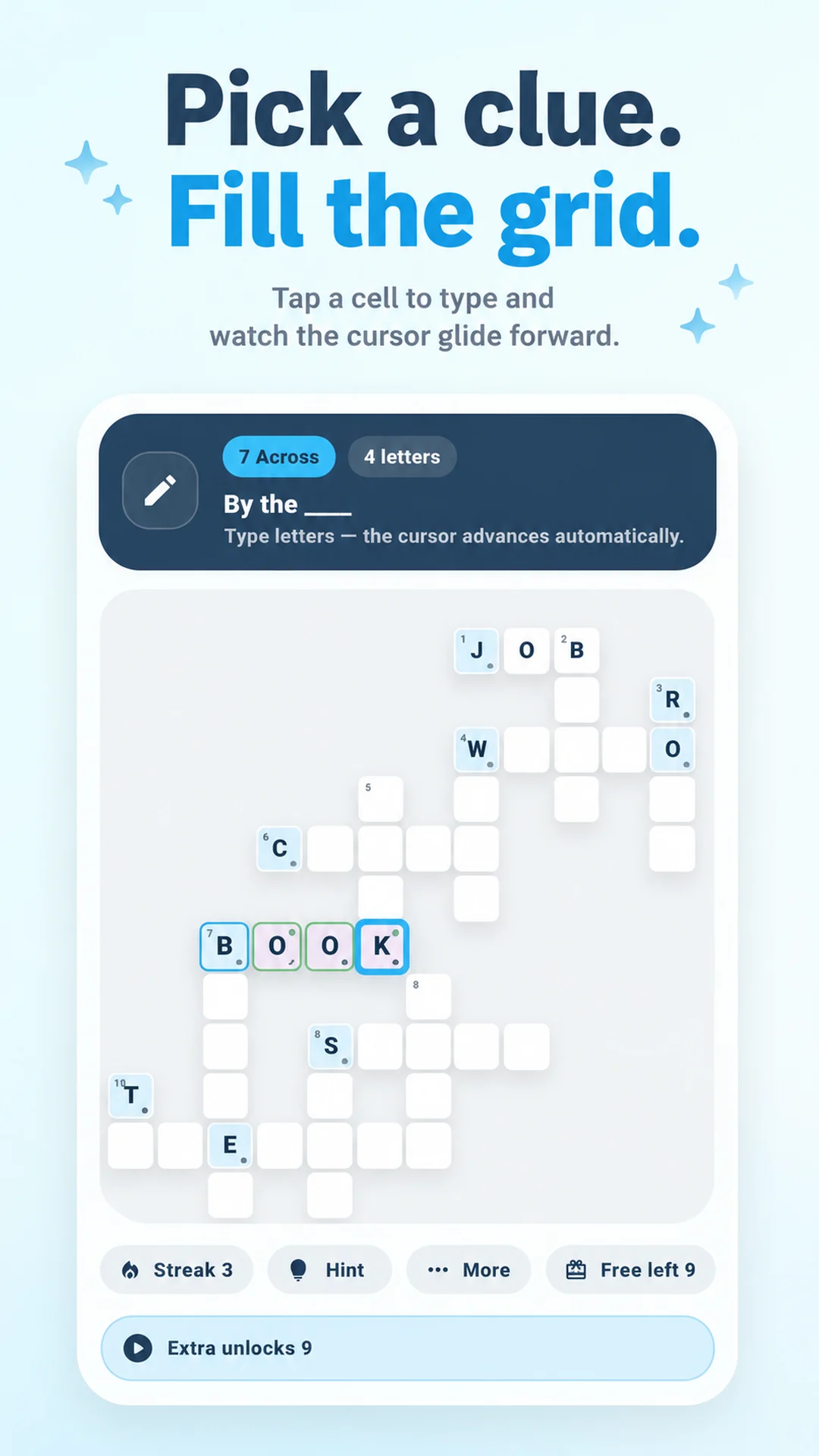 Halfway Crossword screenshot: Pick a clue. Fill the grid.